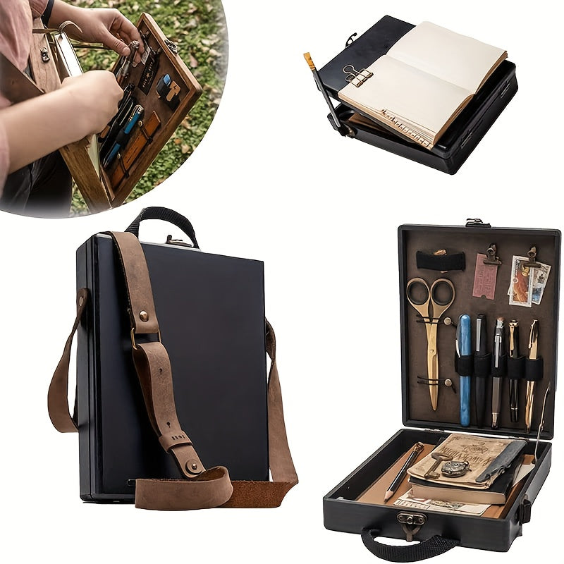 Men's Wooden Portable Crossbody Postman Bag - Multifunctional Tool Storage Sling Box