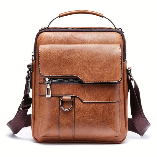 Vintage PU Leather Shoulder Bag - Men's Large Capacity Vertical Business Handbag