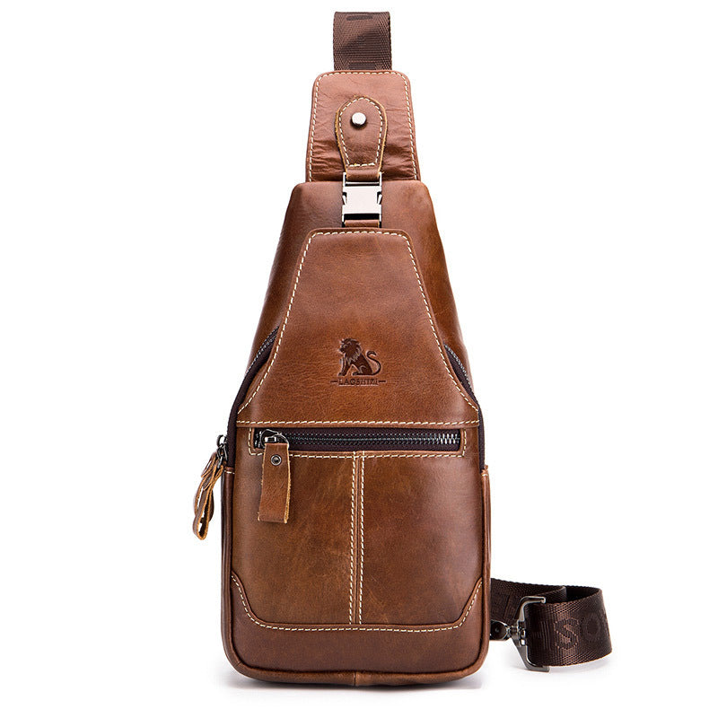 Men's Large Capacity Leather Chest Bag - Retro Casual Style Shoulder Bag