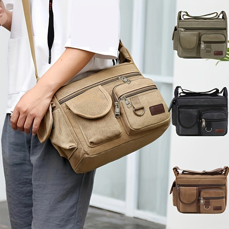 Men's Canvas Large Capacity Shoulder Bag - Multi-pocket Messenger Bag for Travel