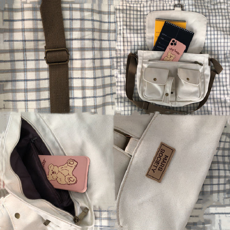 Simple Solid Colors Canvas Messenger Bags - Fashion Teen School Crossbody Bags