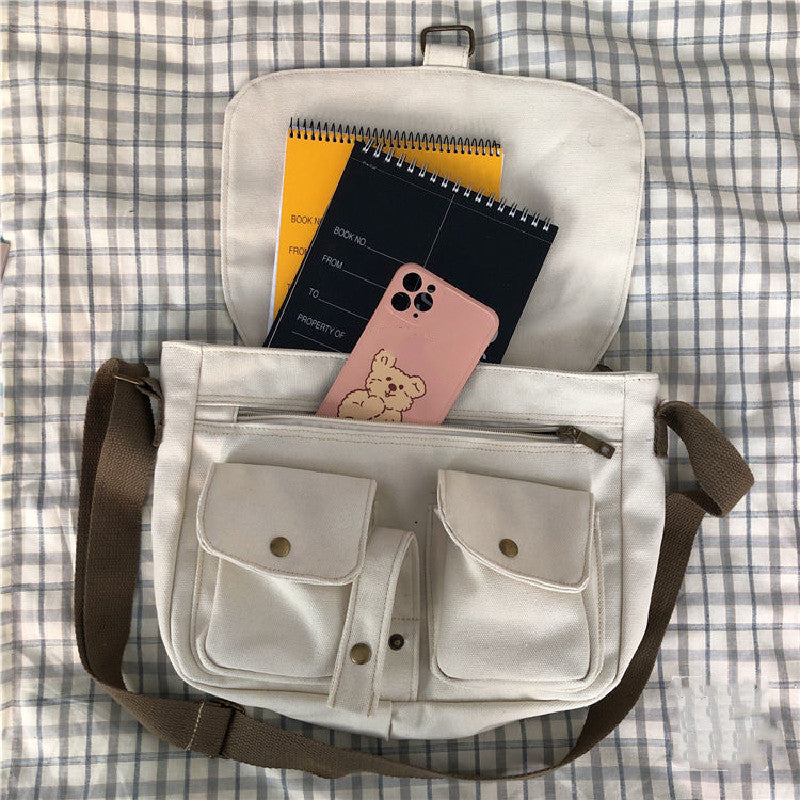 Simple Solid Colors Canvas Messenger Bags - Fashion Teen School Crossbody Bags