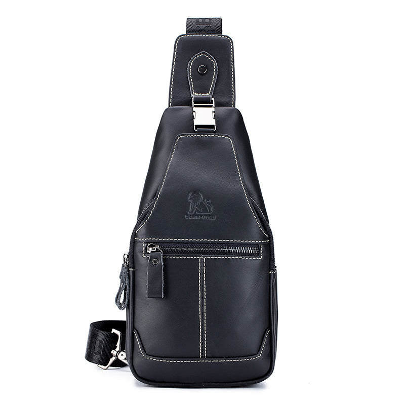 Men's Large Capacity Leather Chest Bag - Retro Casual Style Shoulder Bag