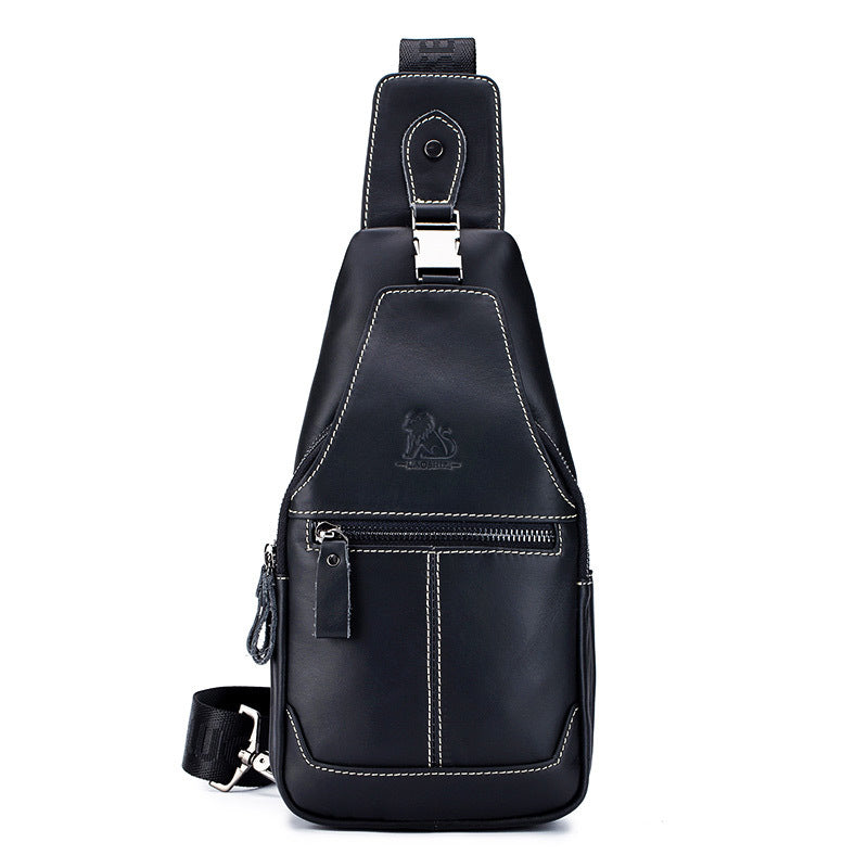 Men's Large Capacity Leather Chest Bag - Retro Casual Style Shoulder Bag