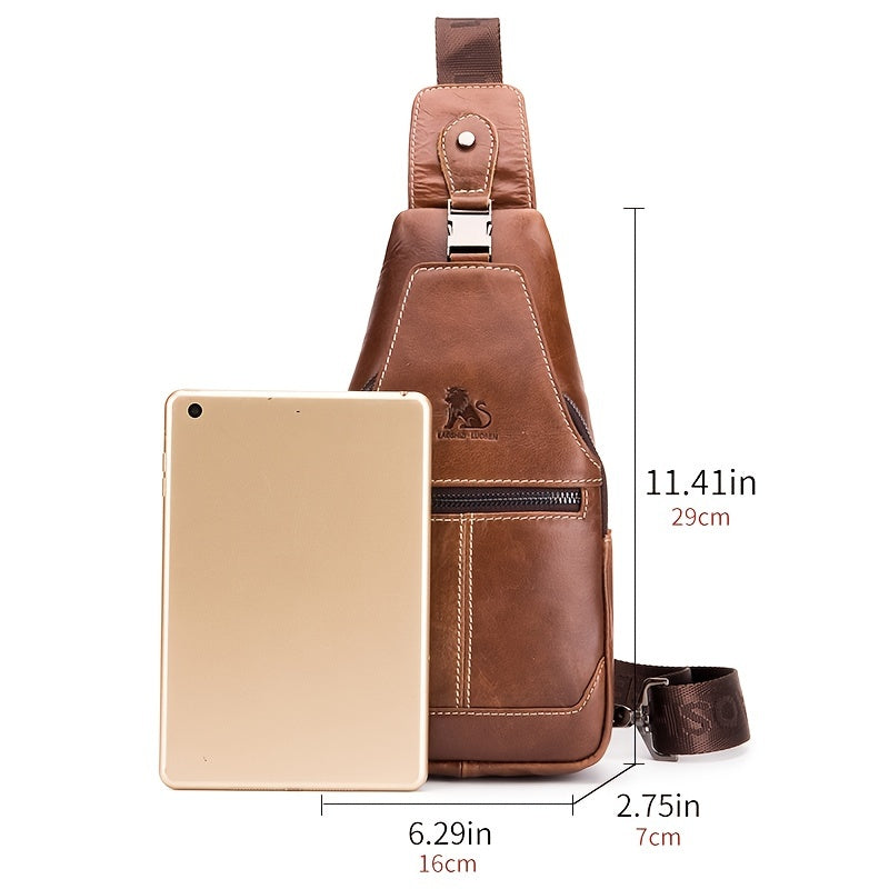 Men's Large Capacity Leather Chest Bag - Retro Casual Style Shoulder Bag
