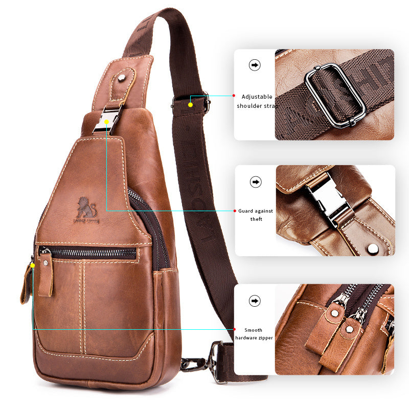 Men's Large Capacity Leather Chest Bag - Retro Casual Style Shoulder Bag