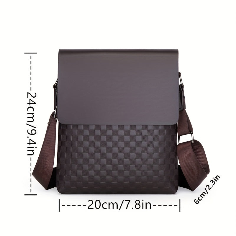 Men's Fashion Casual Business Bag - Soft PU Leather Plaid Pattern Square Bag