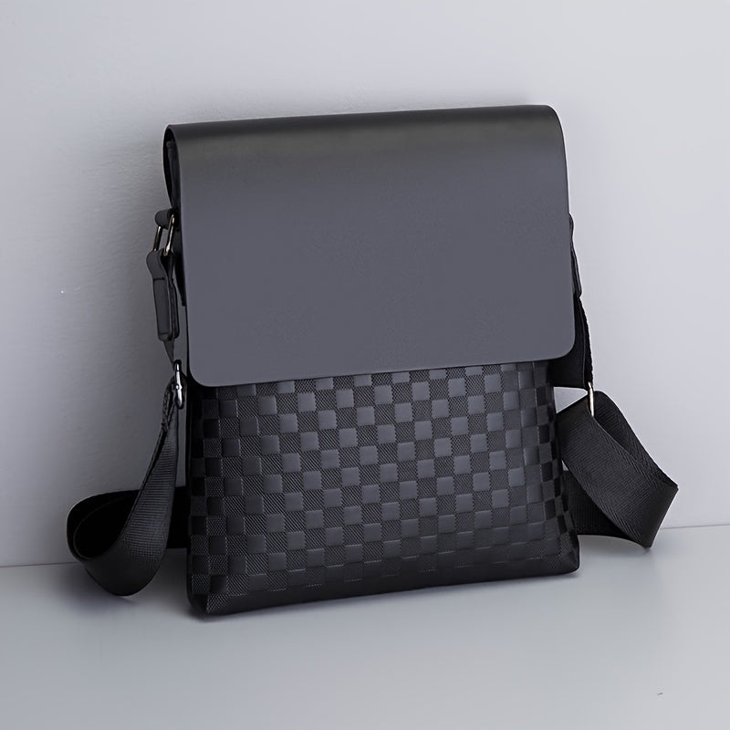 Men's Fashion Casual Business Bag - Soft PU Leather Plaid Pattern Square Bag