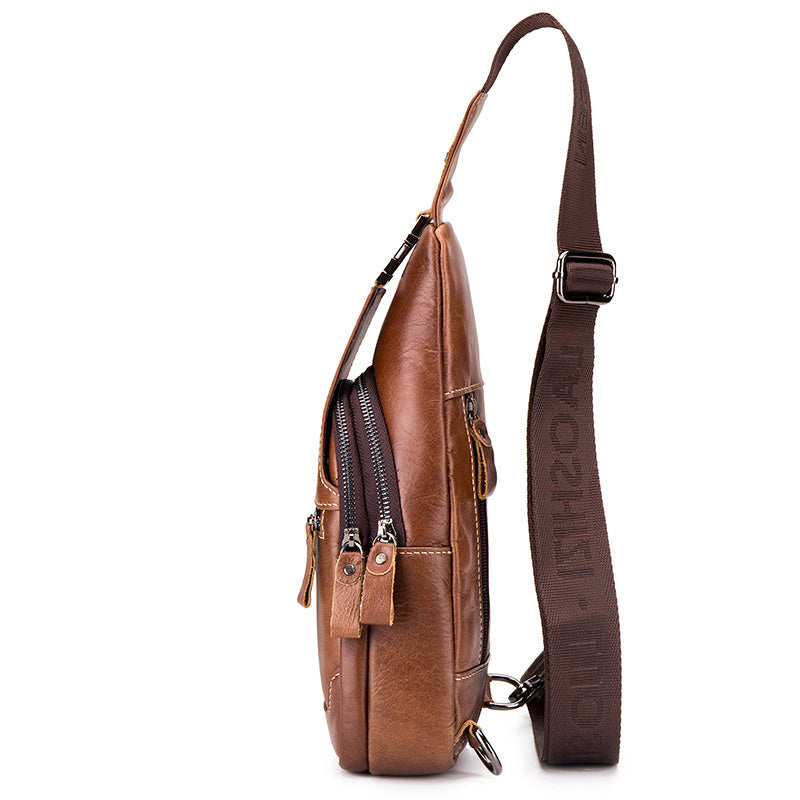 Men's Large Capacity Leather Chest Bag - Retro Casual Style Shoulder Bag