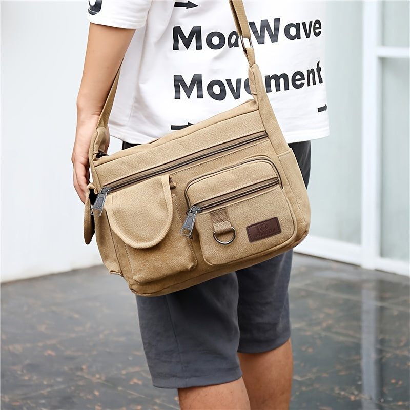 Men's Canvas Large Capacity Shoulder Bag - Multi-pocket Messenger Bag for Travel