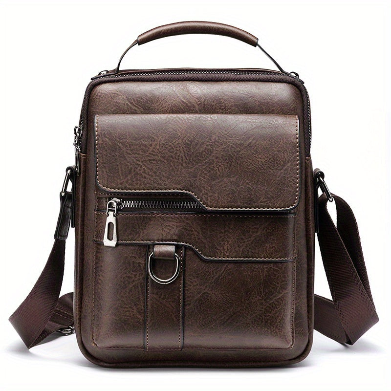 Vintage PU Leather Shoulder Bag - Men's Large Capacity Vertical Business Handbag