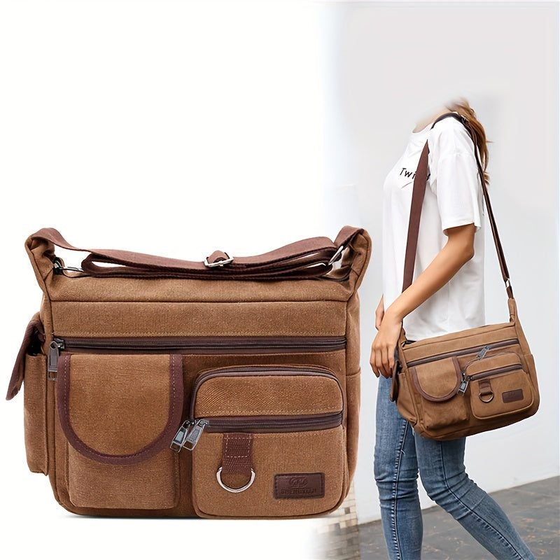 Men's Canvas Large Capacity Shoulder Bag - Multi-pocket Messenger Bag for Travel
