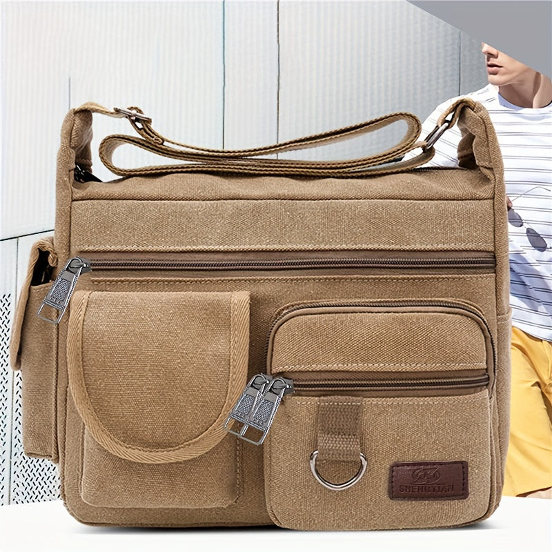 Men's Canvas Large Capacity Shoulder Bag - Multi-pocket Messenger Bag for Travel