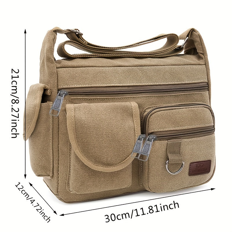 Men's Canvas Large Capacity Shoulder Bag - Multi-pocket Messenger Bag for Travel