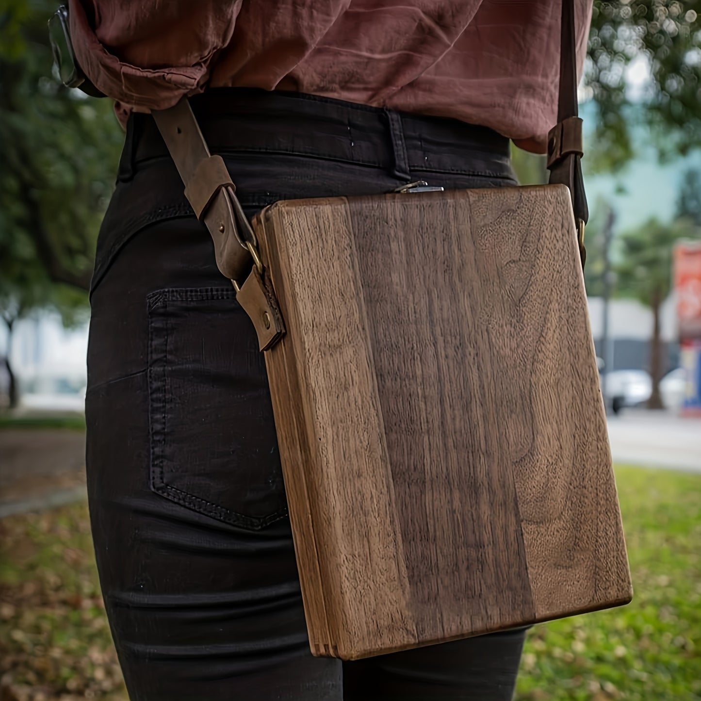 Men's Wooden Portable Crossbody Postman Bag - Multifunctional Tool Storage Sling Box