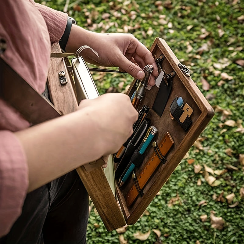 Men's Wooden Portable Crossbody Postman Bag - Multifunctional Tool Storage Sling Box