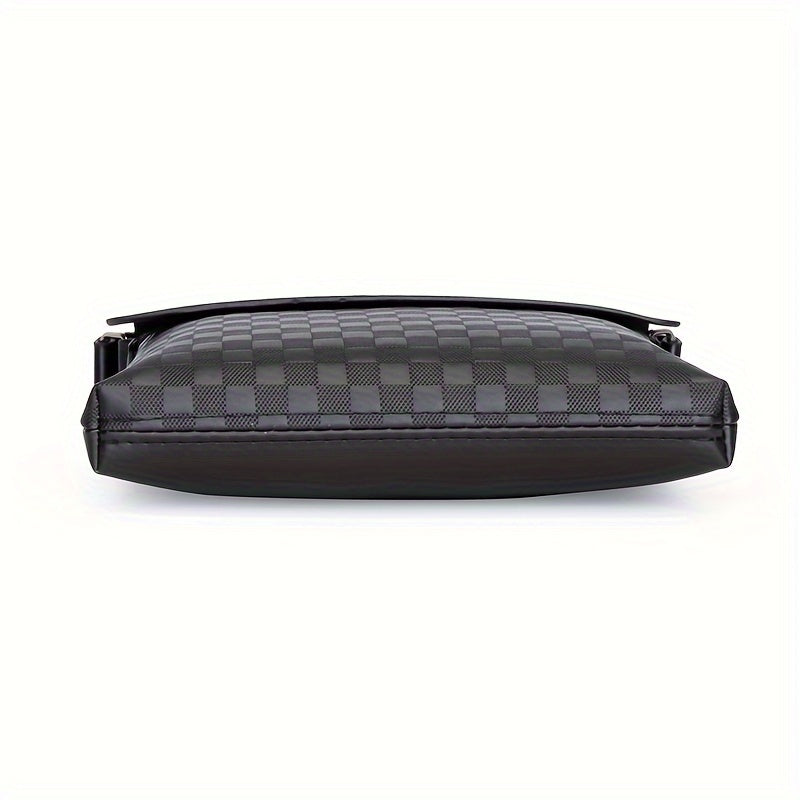 Men's Fashion Casual Business Bag - Soft PU Leather Plaid Pattern Square Bag