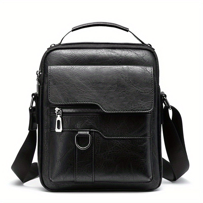 Vintage PU Leather Shoulder Bag - Men's Large Capacity Vertical Business Handbag