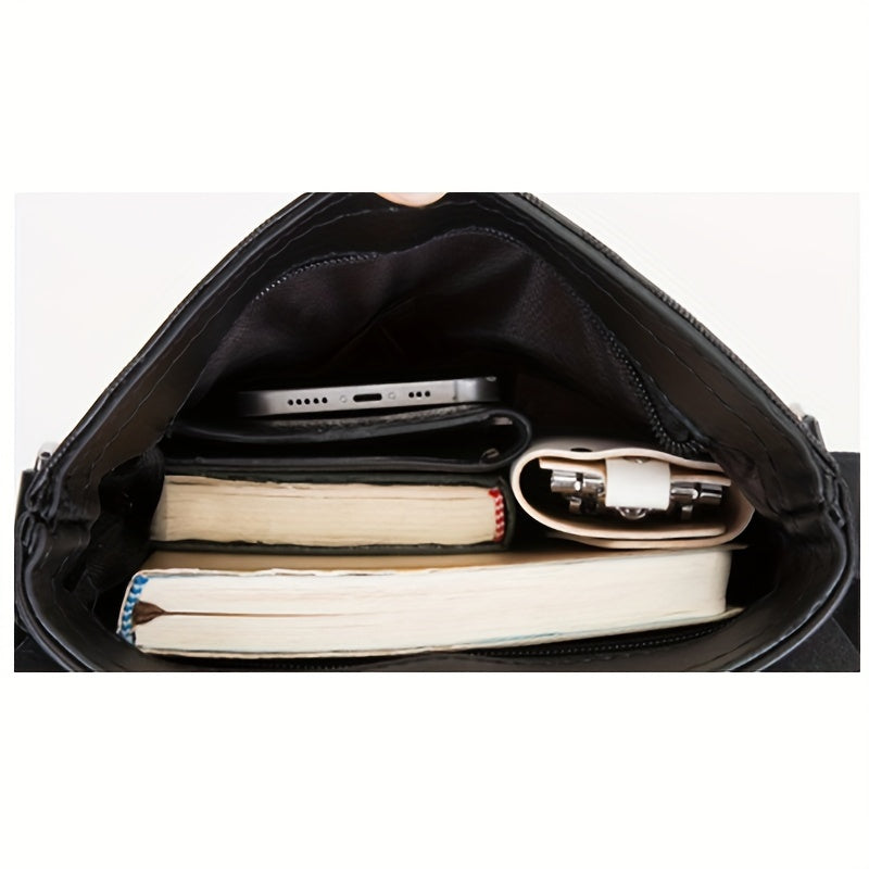 Men's Fashion Casual Business Bag - Soft PU Leather Plaid Pattern Square Bag
