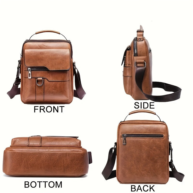 Vintage PU Leather Shoulder Bag - Men's Large Capacity Vertical Business Handbag