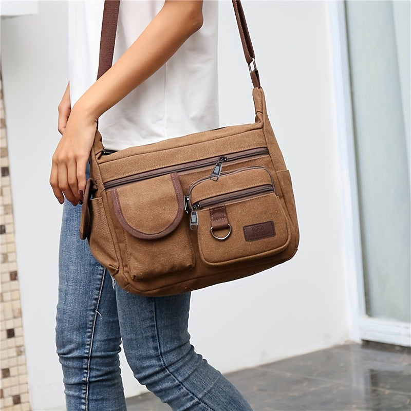 Men's Canvas Large Capacity Shoulder Bag - Multi-pocket Messenger Bag for Travel