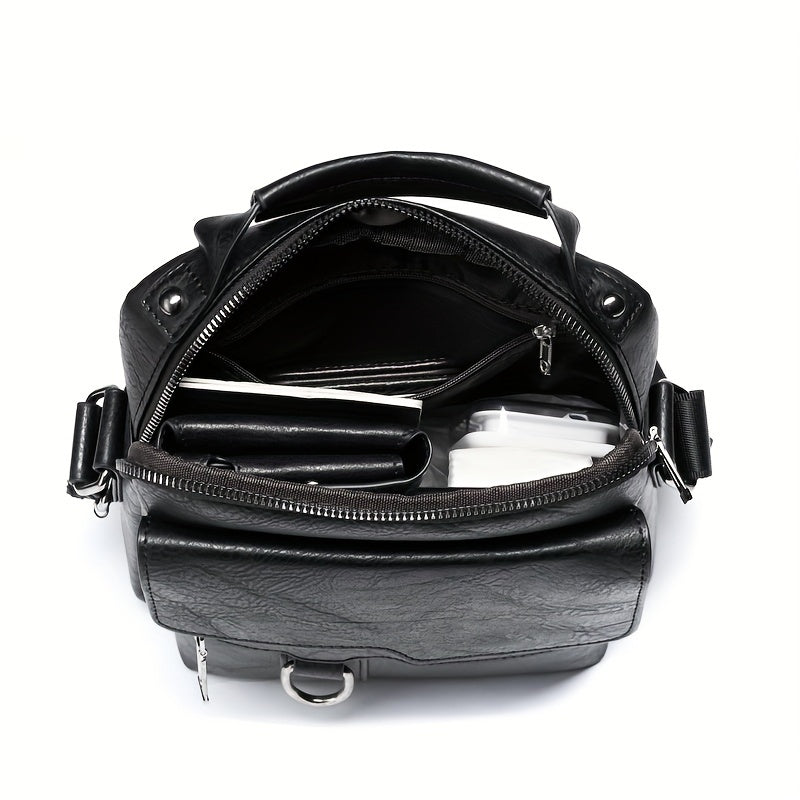 Vintage PU Leather Shoulder Bag - Men's Large Capacity Vertical Business Handbag