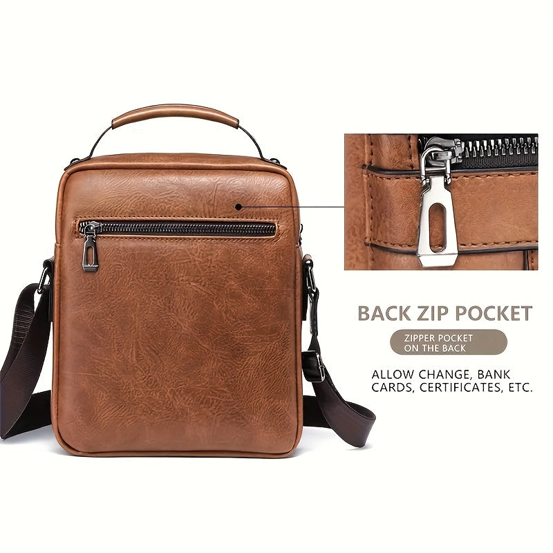 Vintage PU Leather Shoulder Bag - Men's Large Capacity Vertical Business Handbag