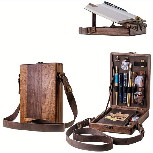 Men's Wooden Portable Crossbody Postman Bag - Multifunctional Tool Storage Sling Box