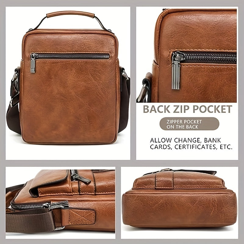 Vintage PU Leather Shoulder Bag - Men's Large Capacity Vertical Business Handbag