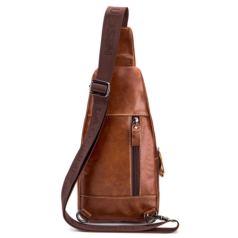 Men's Large Capacity Leather Chest Bag - Retro Casual Style Shoulder Bag