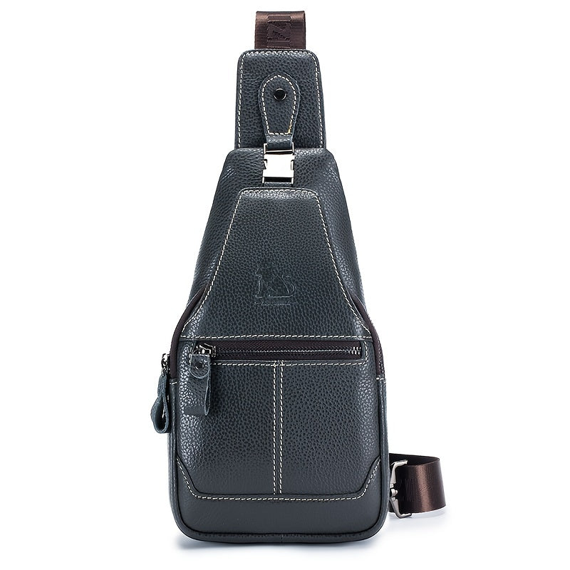 Men's Large Capacity Leather Chest Bag - Retro Casual Style Shoulder Bag