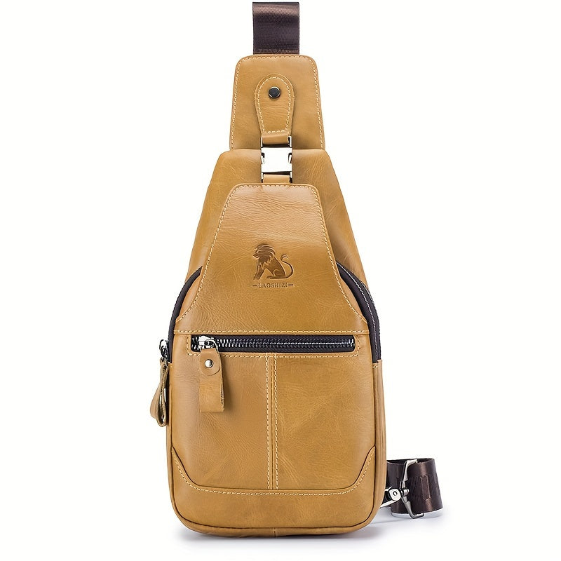 Men's Large Capacity Leather Chest Bag - Retro Casual Style Shoulder Bag