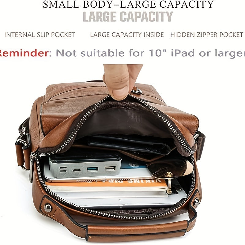 Vintage PU Leather Shoulder Bag - Men's Large Capacity Vertical Business Handbag